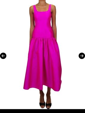 Women's Fuchsia Square-Neck Midi Dress